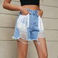 Maryangel Rebel women's personalized washed denim shorts with tassel detailing, displayed on a neutral background.