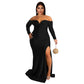 Plus size Maryangel Rebel sexy V neck split maxi dress in solid color, ideal for autumn and winter nightclub wear.