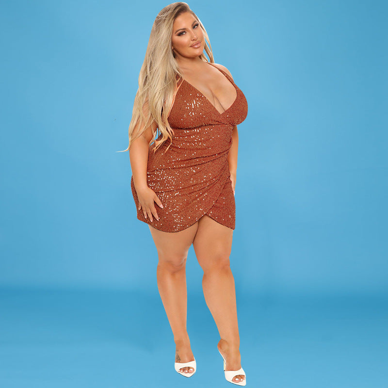 Plus size Maryangel Rebel halter dress featuring intricate embroidery and bead detailing, perfect for a stylish evening look.