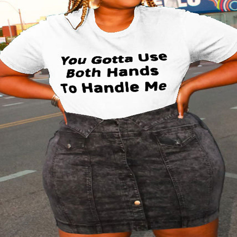 Plus size Maryangel Rebel women's summer t-shirt in solid color with a tight fit and street style print.