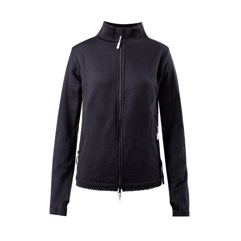Sans couture polaire doublé coupe ajustée à manches longues décontracté veste de sport col montant couleur unie course Fitness Yoga porter femmes