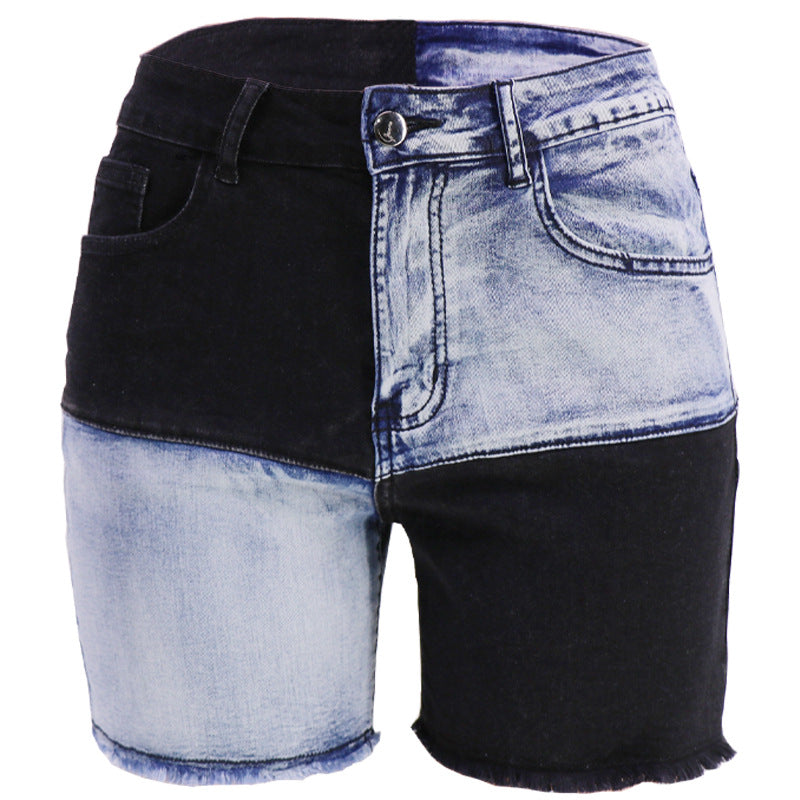 High-waisted denim shorts for women by Maryangel Rebel, featuring a classic blue wash and frayed hem detail.