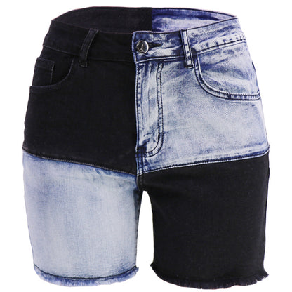 High-waisted denim shorts for women by Maryangel Rebel, featuring a classic blue wash and frayed hem detail.