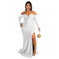 Plus size Maryangel Rebel sexy V neck formal dress, solid color, high split maxi style, perfect for autumn and winter nights.