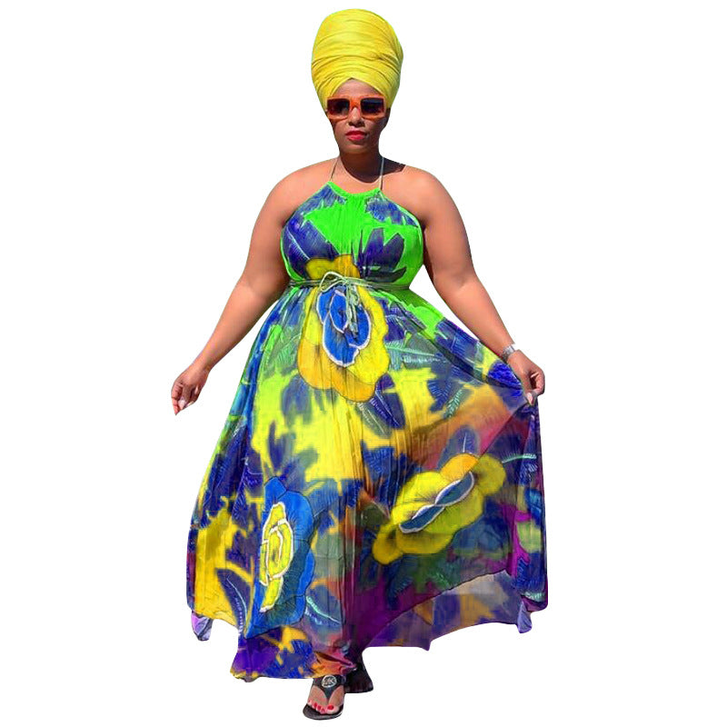 Plus size Maryangel Rebel large swing dress featuring vibrant digital prints and a flowing design for women.