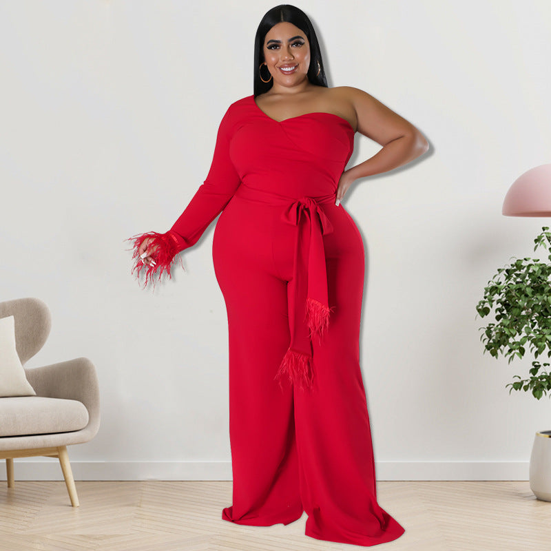 Plus size women's asymmetric jumpsuit by Maryangel Rebel, featuring a stylish design and comfortable fit.