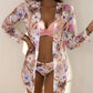 Beach Three Piece Sexy Multi Color High Waist Mesh Split Printed Bikini