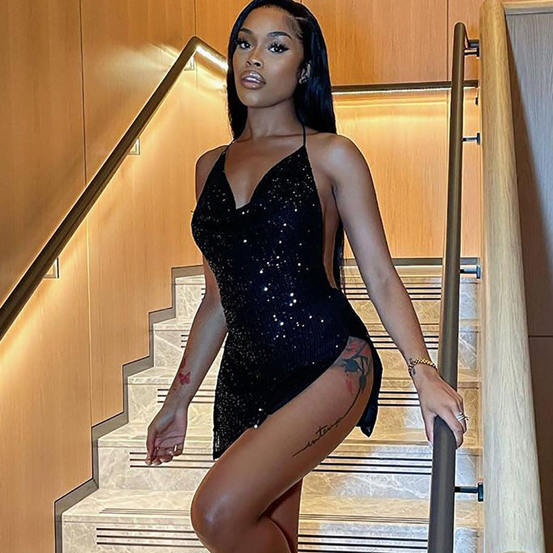 Fried Street Maryangel Rebel backless halter dress with hollow cutout design, featuring a slimming short silhouette.