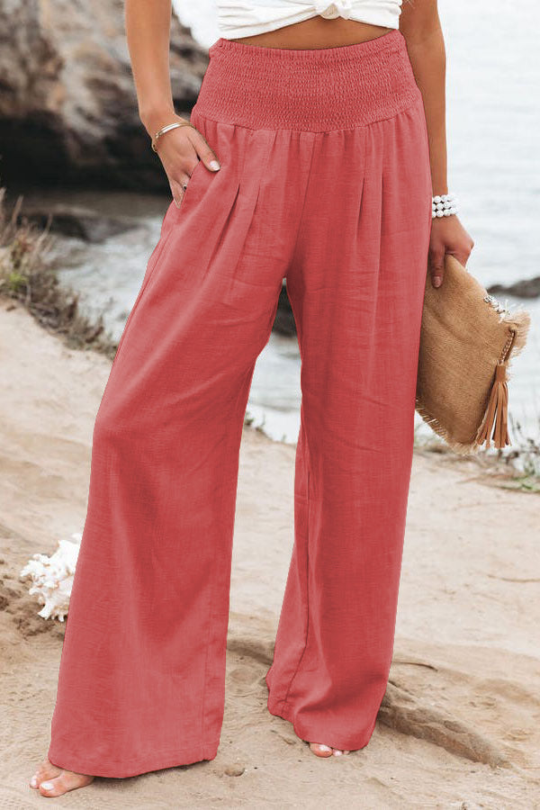 Maryangel Rebel wide leg pants in solid cotton linen, featuring an elastic waist, perfect for casual spring and summer wear.