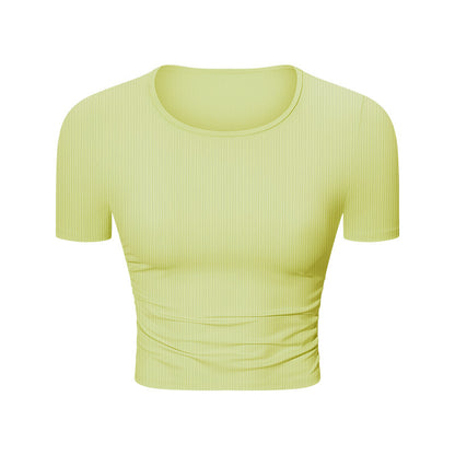 Pleated Waist Slimming Short Sports Short Sleeve High Elastic Nude Feel Slim Fit Slimming Yoga Jacket