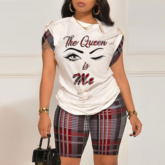 Sexy Printing Decoration Color Contrast Patchwork Two Piece Set