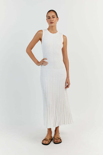 Maryangel Rebel women's knitted maxi dress featuring a round neck, big pit stripes, and a slimming fit for casual wear.