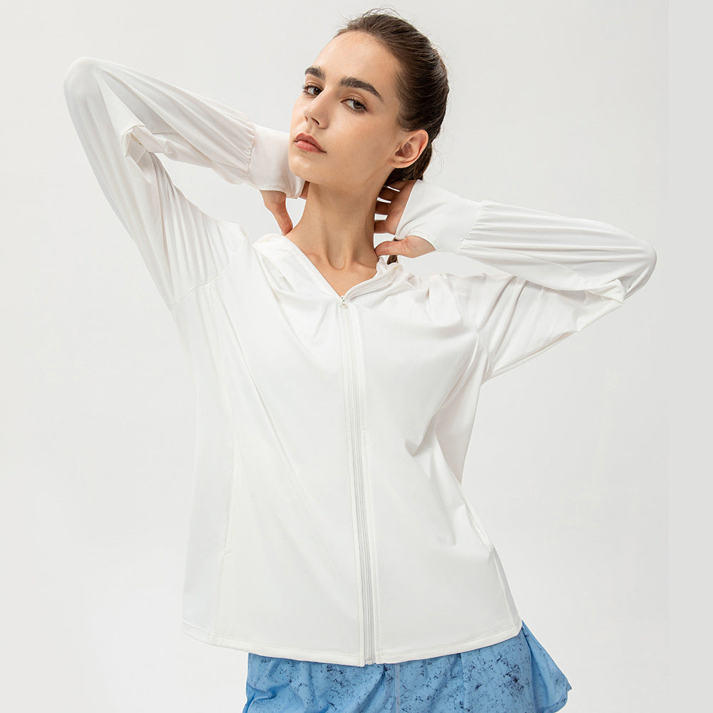 Glace Soie Protection Solaire Vêtements Femmes D'été À Capuche À Manches Longues Sports De Plein Air Vélo Marche Protection Solaire Chemise