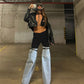 Maryangel Rebel women's high waist straight wide leg jeans with unique stitching design, perfect for a chic spring look.