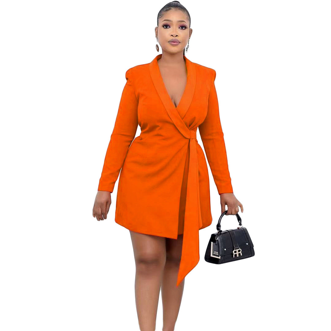 Plus size Maryangel Rebel slim fit lace-up suit skirt dress in a professional setting, showcasing elegant design and fit.