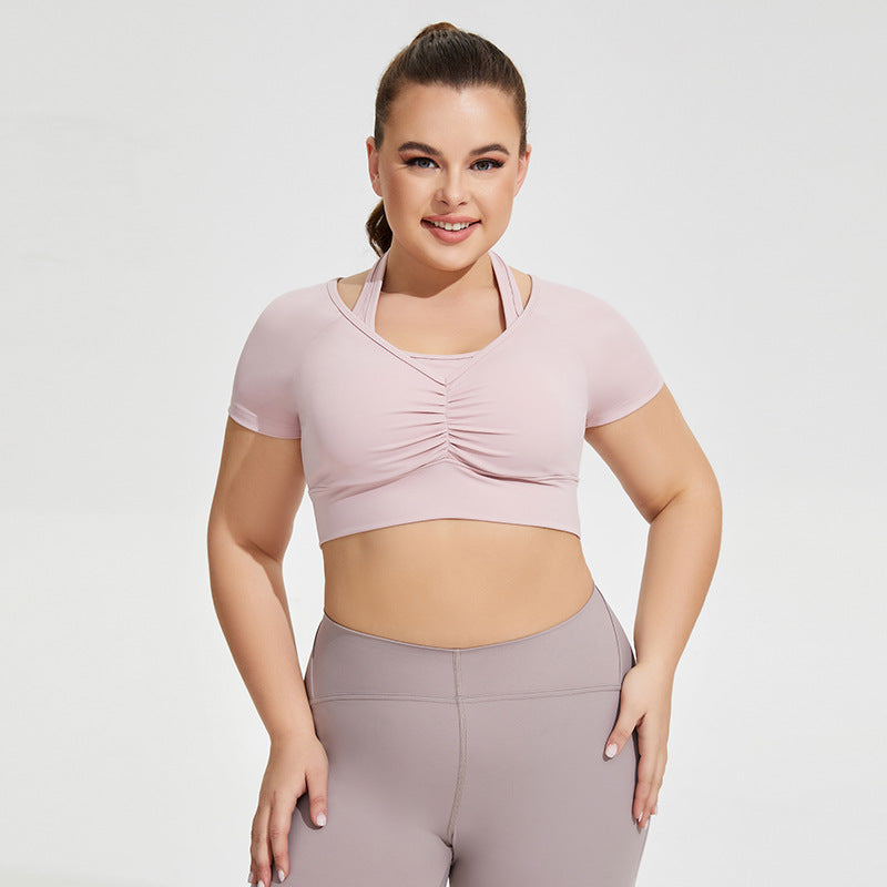 Grande taille licou Yoga vêtements poitrine Pad femmes Sexy course exercice sous-vêtements court t-shirt à manches longues vêtements d'entraînement haut