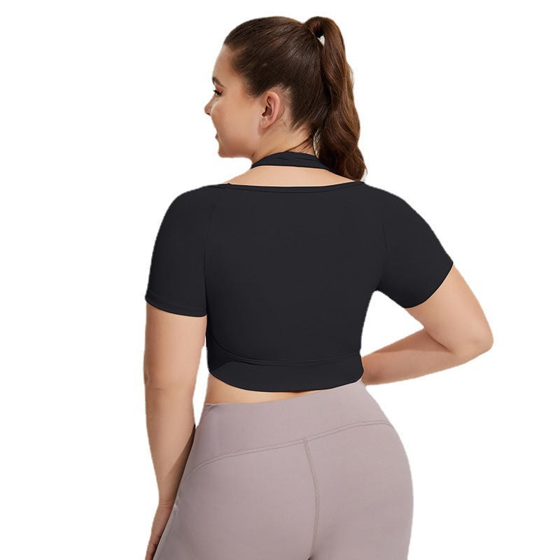 Grande taille licou Yoga vêtements poitrine Pad femmes Sexy course exercice sous-vêtements court t-shirt à manches longues vêtements d'entraînement haut