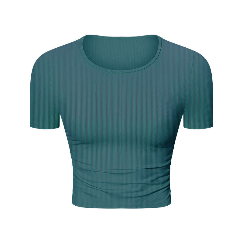 Pleated Waist Slimming Short Sports Short Sleeve High Elastic Nude Feel Slim Fit Slimming Yoga Jacket