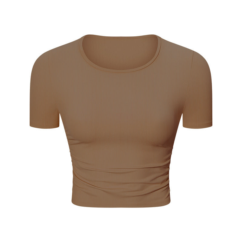 Pleated Waist Slimming Short Sports Short Sleeve High Elastic Nude Feel Slim Fit Slimming Yoga Jacket