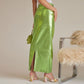 Metallic Coated Fabric Slim Fit Sheath Patchwork Slit Bright Leather Women Skirt