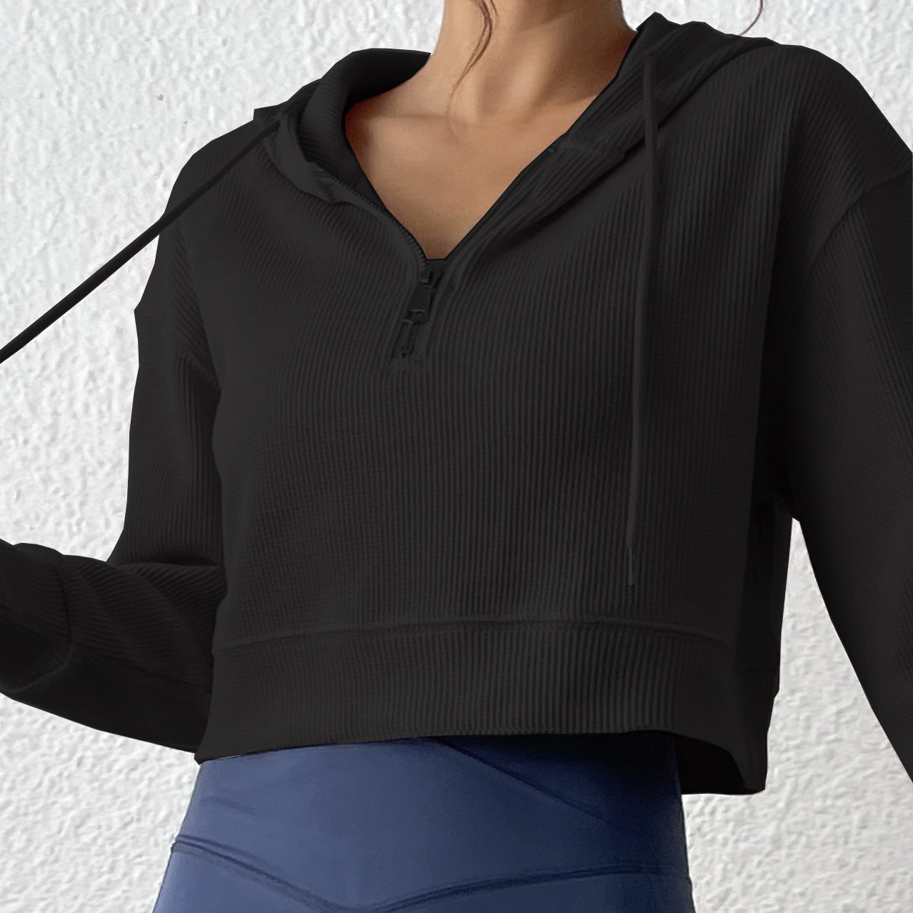 Printemps rose gaufré à capuche demi fermeture éclair pull femmes sport ample amincissant haut