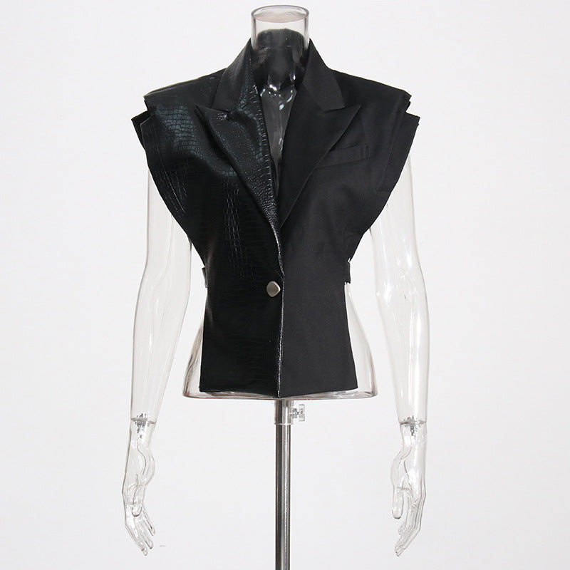 Crocodile Pattern Leather Stitching Blzaer Fabric Vest Personalized Cut Stylish Adjustable Jacket