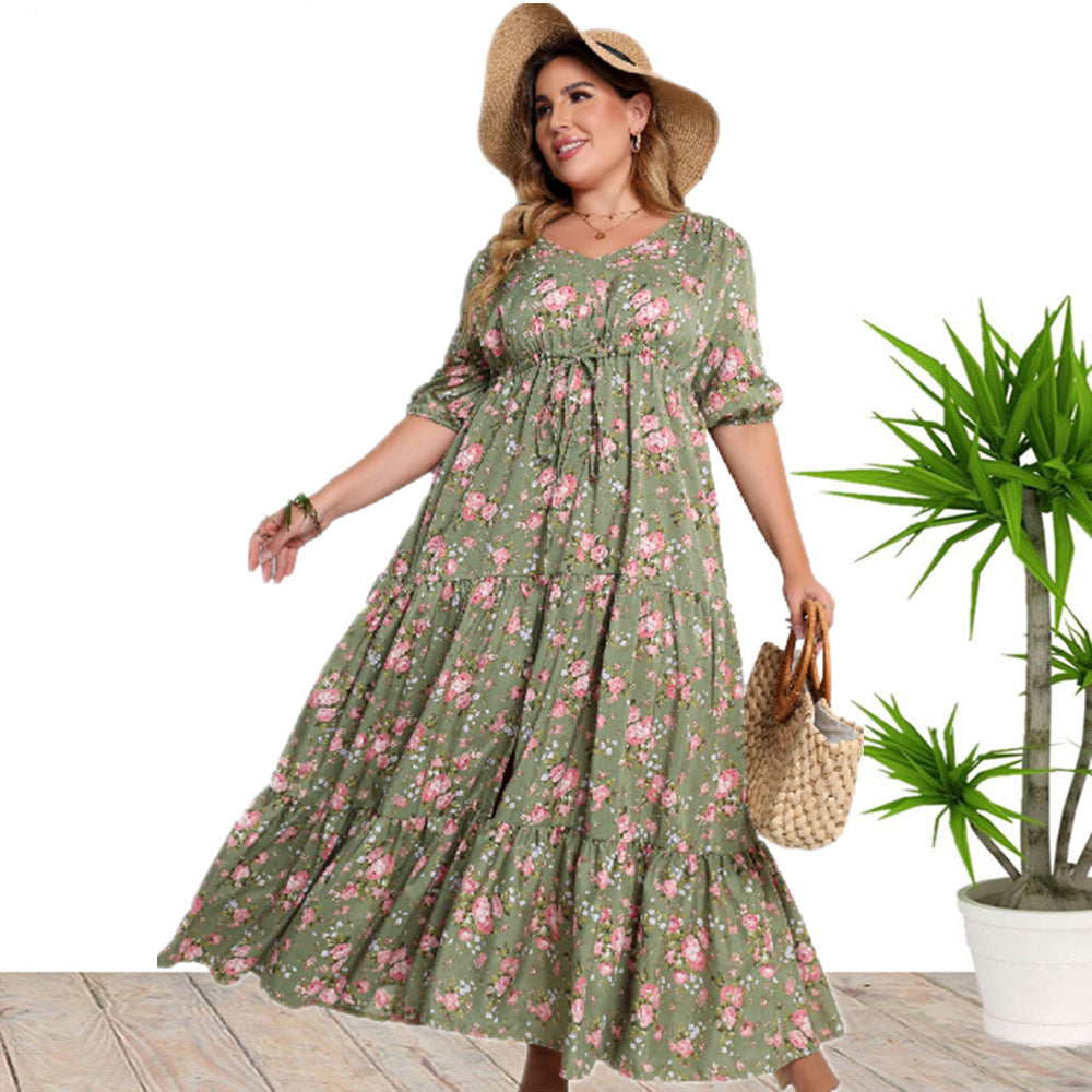 Plus size summer bohemian print loose dress by Maryangel Rebel, featuring vibrant patterns and a relaxed fit.