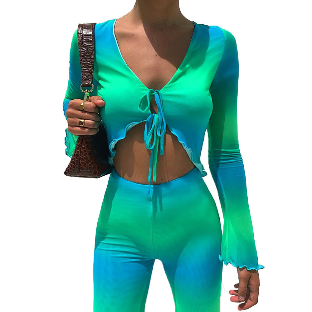 Spring contrast color mesh cropped lace-up top for women by Maryangel Rebel, showcasing a trendy and stylish design.
