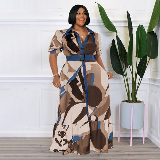 Plus size summer dress by Maryangel Rebel featuring colorful prints and a loose fit with a stylish belt.