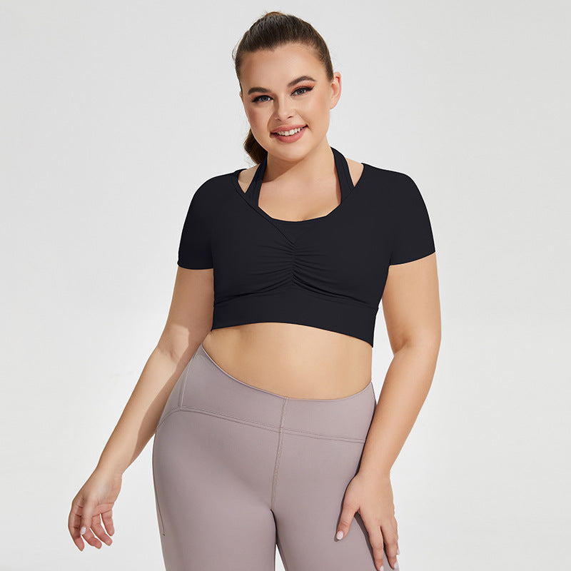 Grande taille licou Yoga vêtements poitrine Pad femmes Sexy course exercice sous-vêtements court t-shirt à manches longues vêtements d'entraînement haut
