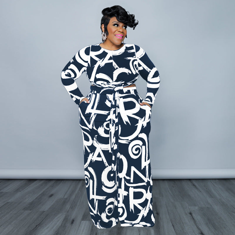 Plus size stretch knitted casual two-piece set for women by Maryangel Rebel, featuring a comfortable top and matching bottoms.