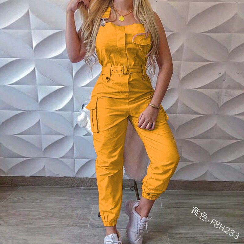 Plus size women's sleeveless suspender jumpsuit by Maryangel Rebel, featuring ankle banded design in a simple style.