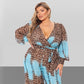 Anna V-Neck Printed Chiffon Vacation Jumpsuit with Belt
