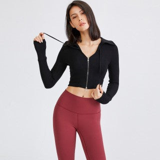 Short Sexy Cropped Sports Jacket Women Zipper Minceur Sport Jacket Long-Sleeved Top