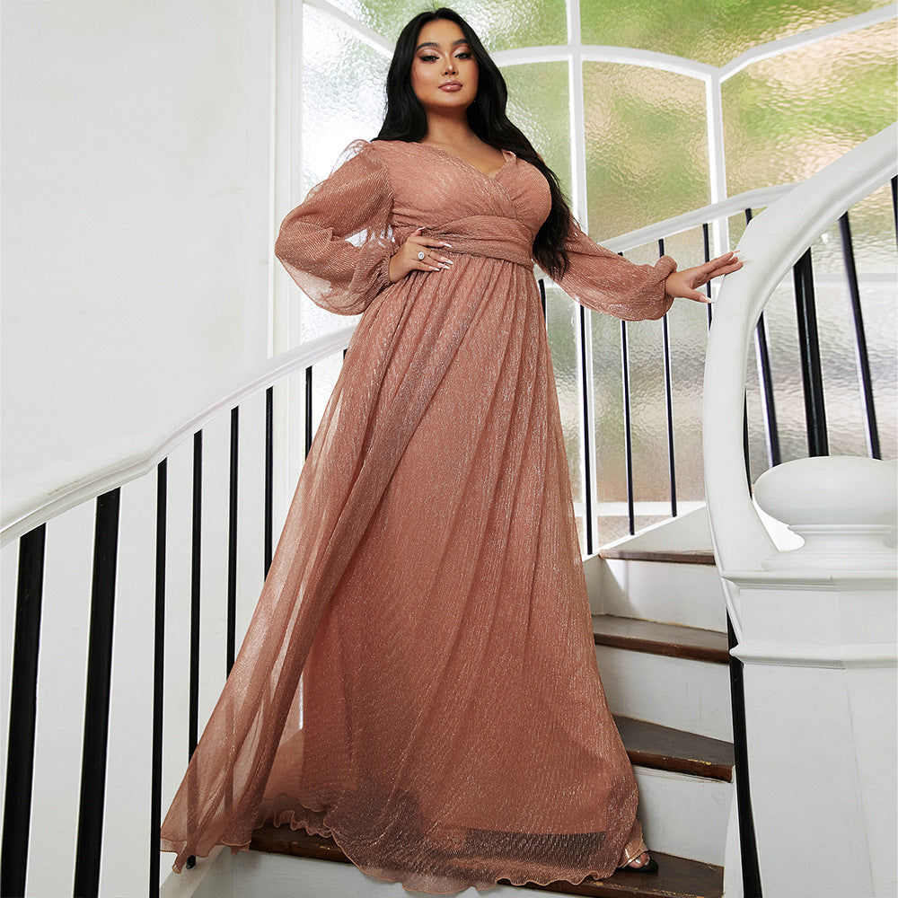 Plus size Maryangel Rebel long evening dress in light luxury fabric, perfect for weddings and cocktail parties.