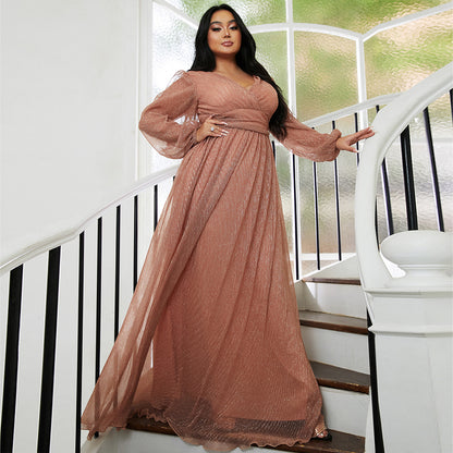 Plus size Maryangel Rebel long evening dress in light luxury fabric, perfect for weddings and cocktail parties.