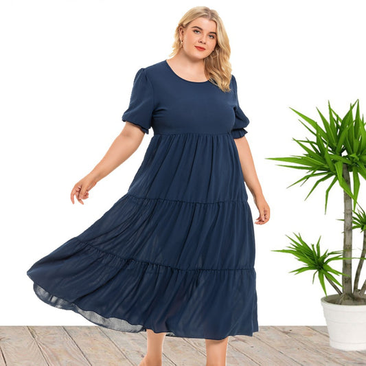 Plus size summer short sleeve dress by Maryangel Rebel, featuring a round neck and bohemian style for women.