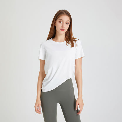 Yoga Vêtements Top Femmes Été Mince Col Rond Peau Respectueux De La Peau Respirant Vêtements D'entraînement À Manches Courtes Course À Séchage Rapide Exercice T-shirt