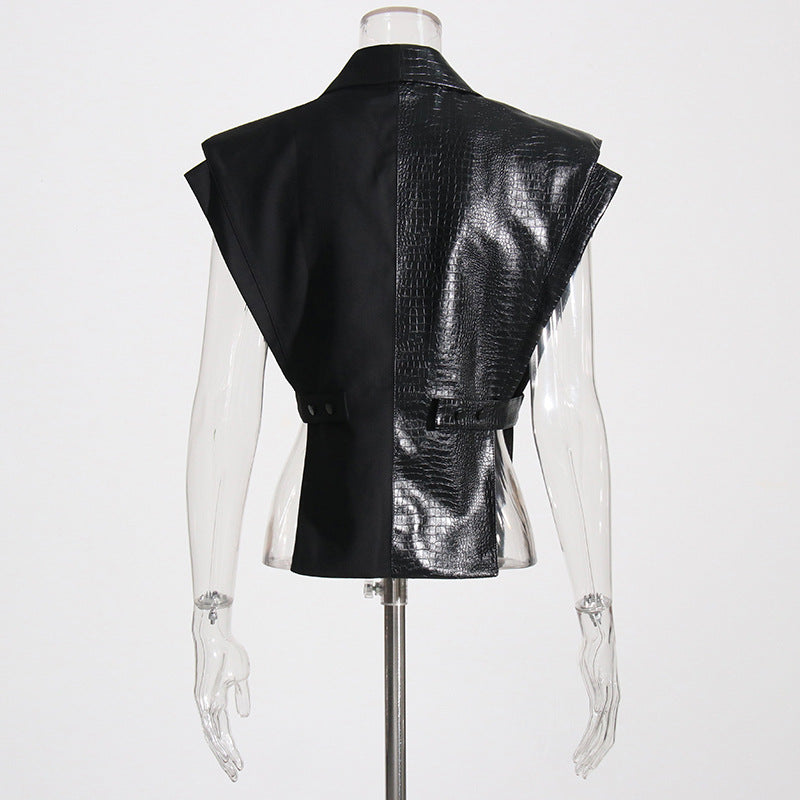 Crocodile Pattern Leather Stitching Blzaer Fabric Vest Personalized Cut Stylish Adjustable Jacket