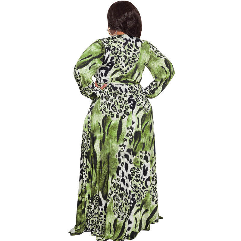 Plus size summer leopard print dress with belt by Maryangel Rebel, featuring a loose, comfortable fit and stylish design.
