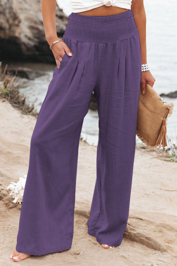 Maryangel Rebel women's cotton linen wide leg pants in solid color with elastic waist, perfect for casual spring and summer wear.