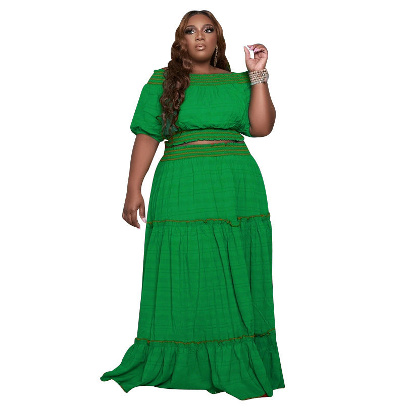 Plus size two-piece skirt suit for women by Maryangel Rebel, featuring a stylish spring design and vibrant colors.