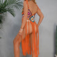 Sexy Hand Crocheting Tassel Beach Mid Length Dress Floral Block Beach Beach Cover Up Sun Protective Clothing