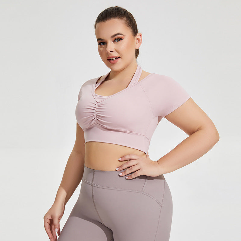 Grande taille licou Yoga vêtements poitrine Pad femmes Sexy course exercice sous-vêtements court t-shirt à manches longues vêtements d'entraînement haut