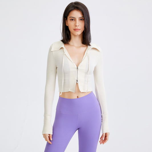 Short Sexy Cropped Sports Jacket Women Zipper Slimming Sport Jacket Long-Sleeved Top