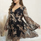 plus Size Autumn Dress V neck Embroidery Party Cocktail Evening Dress