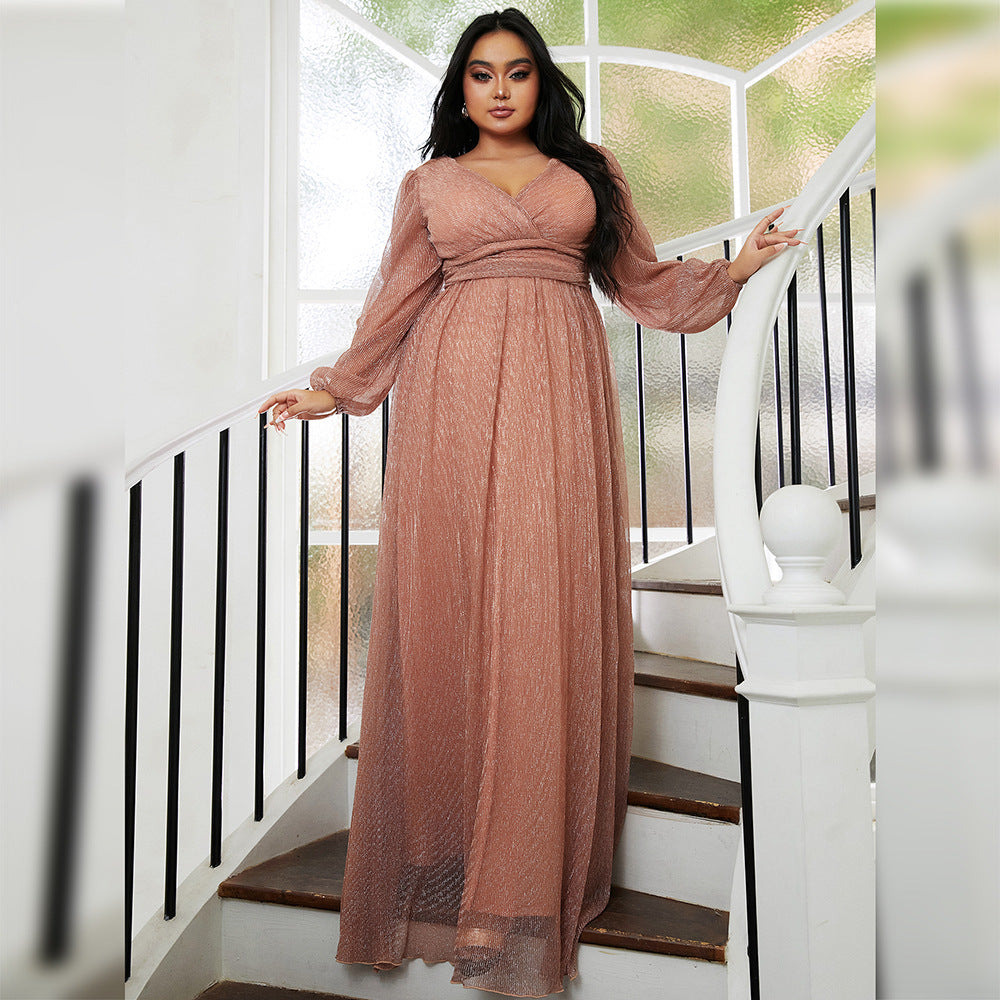 Plus size Maryangel Rebel long evening dress in light luxury style for wedding party or cocktail events.