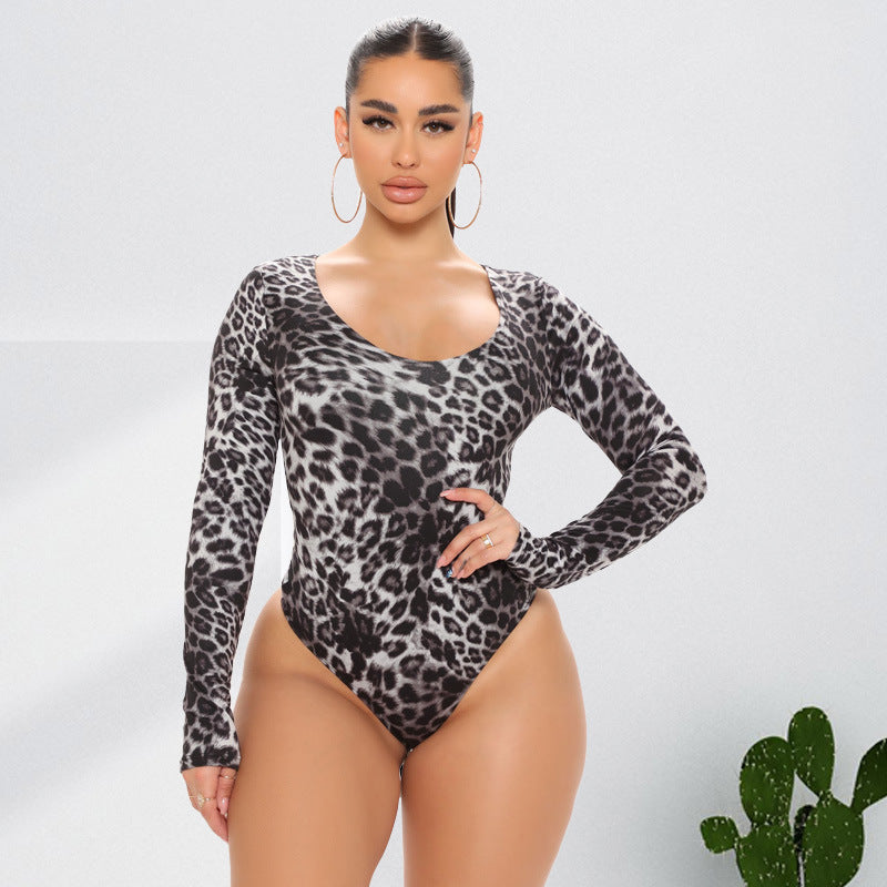 Plus size leopard print long sleeve jumpsuit for women by Maryangel Rebel, showcasing a stylish and trendy design.
