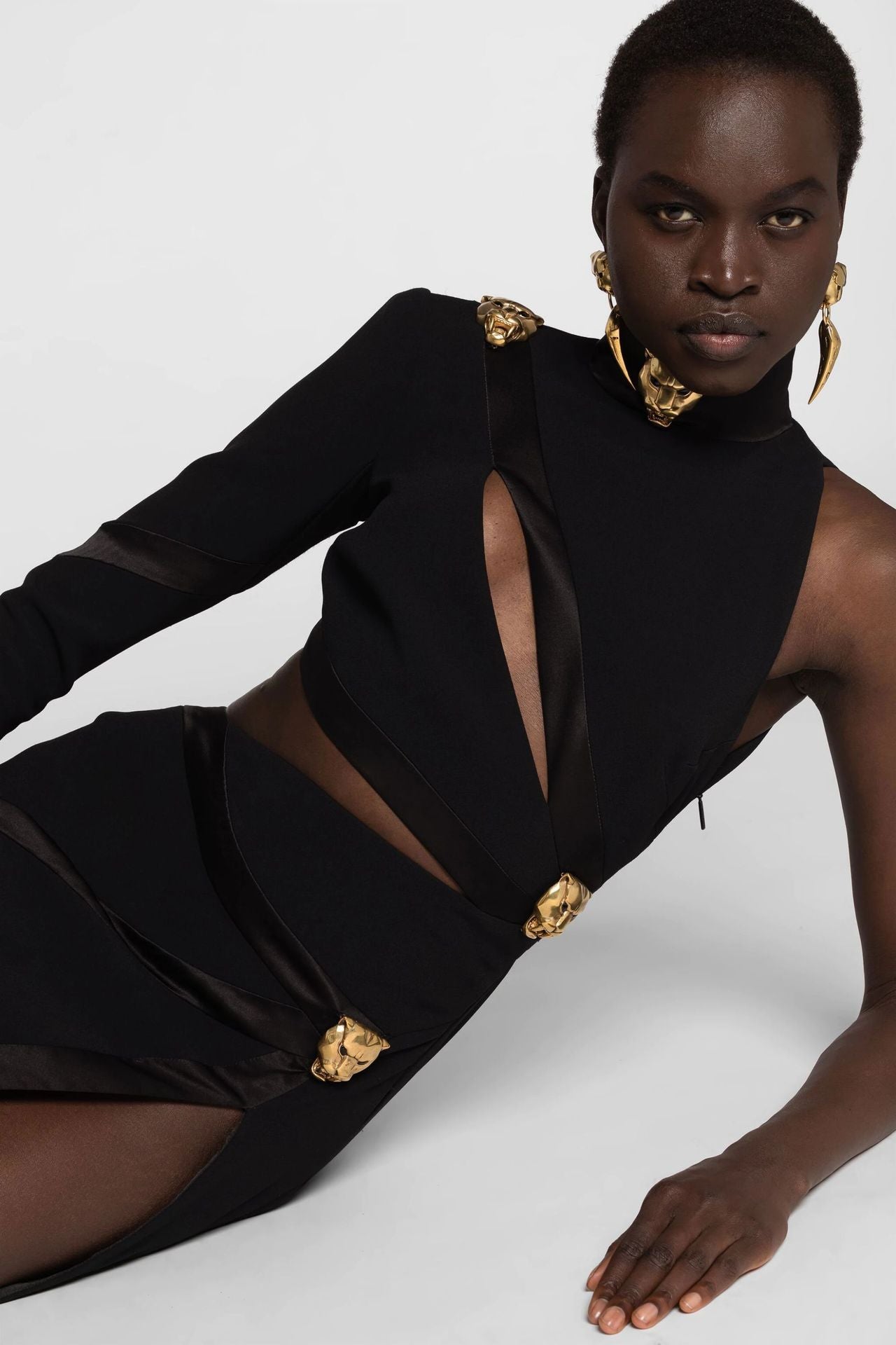 Maryangel Rebel women's long sleeve dress featuring a sexy hollow out cutout design and scarf collar detail.