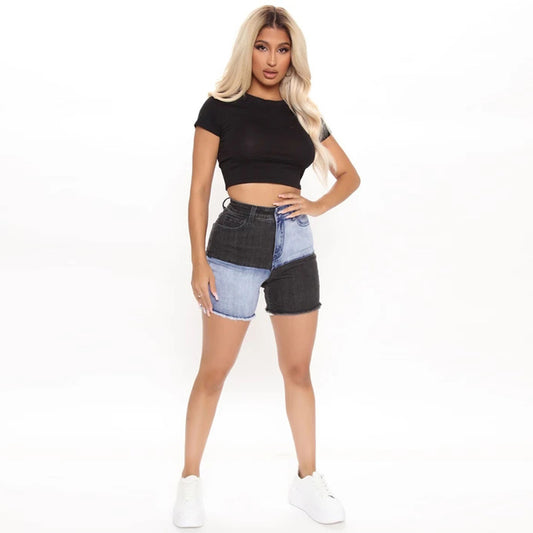 High waist denim shorts for women by Maryangel Rebel, featuring a classic cut and stylish design in a light blue wash.